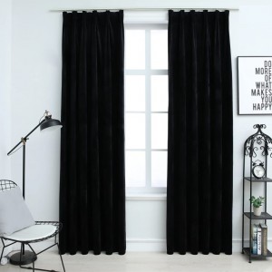 Cortinas opacas con ganchos 2 pzas terciopelo negro 140x175 cm D