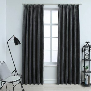 Cortinas opacas e ganchos 2 pz veludo anthracite 140x225cm D