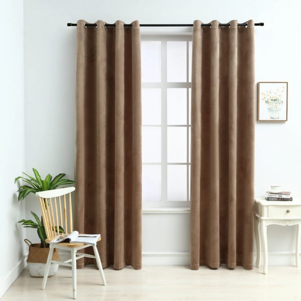 Cortinas opacas con anillas 2 uds terciopelo beige 140x175 cm D