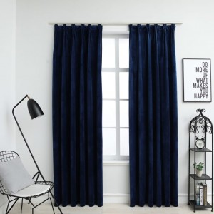 Cortinas opacas ganchos 2 pzas veludo azul escuro 140x245cm D