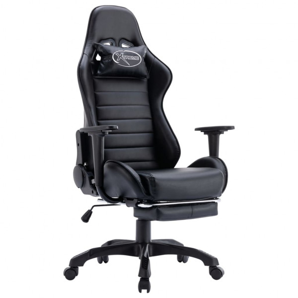 Silla gaming con reposapiés cuero sintético negro Silla gaming con reposapiés cuero sintético negro D