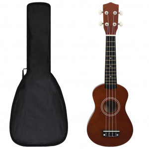 Conjunto de ukulele soprano infantil com caixa em madeira escura 21 D