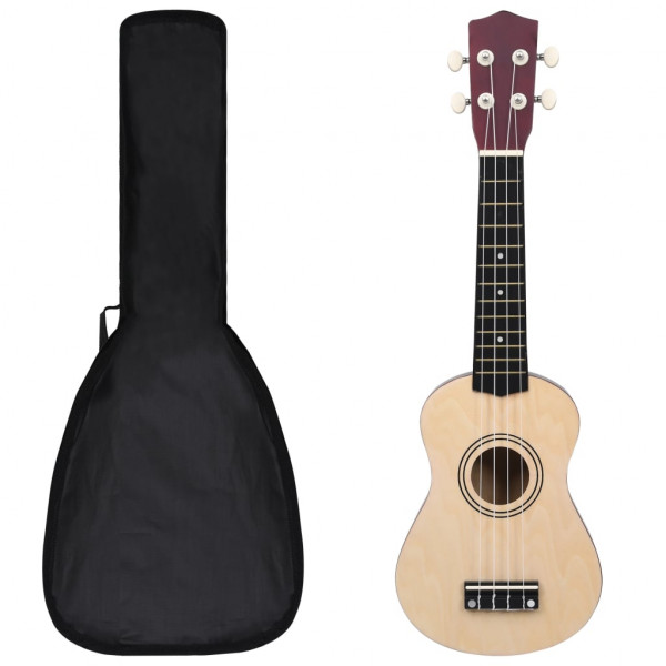 Conjunto de ukulele soprano infantil com caixa em madeira clara 21 D