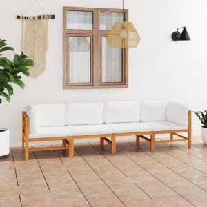 Sofá de jardín de 4 plazas con cojines madera maciza de teca D