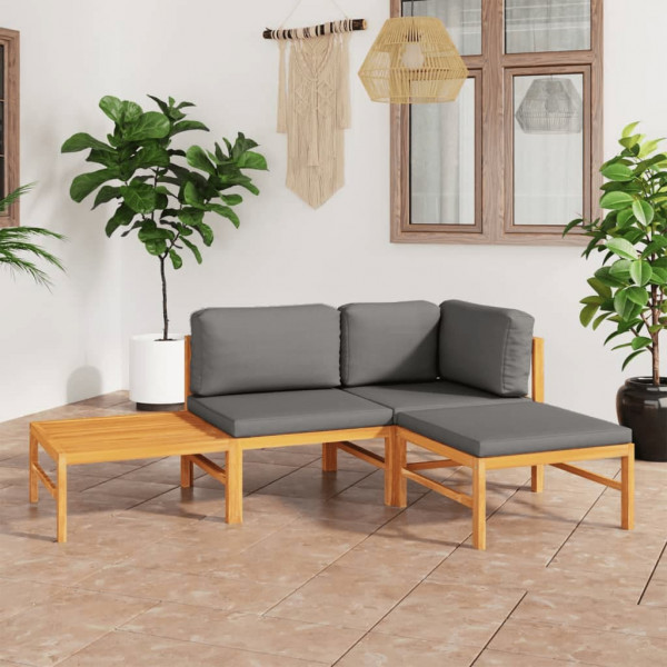 Set de muebles de jardín 4 pzas madera de teca y cojines gris D