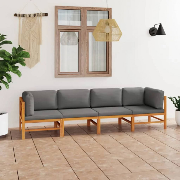 Sofá de jardim de 4 lugares com almofadas cinza madeira maciça de teca D
