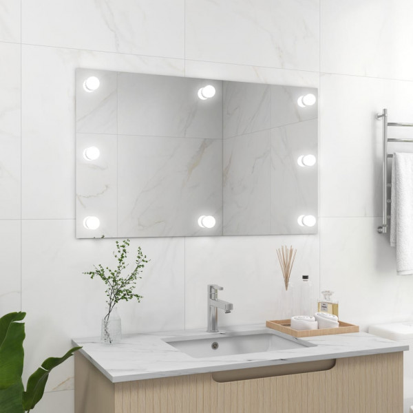 Espejo de pared sin marco con luces LED rectangular de vidrio D