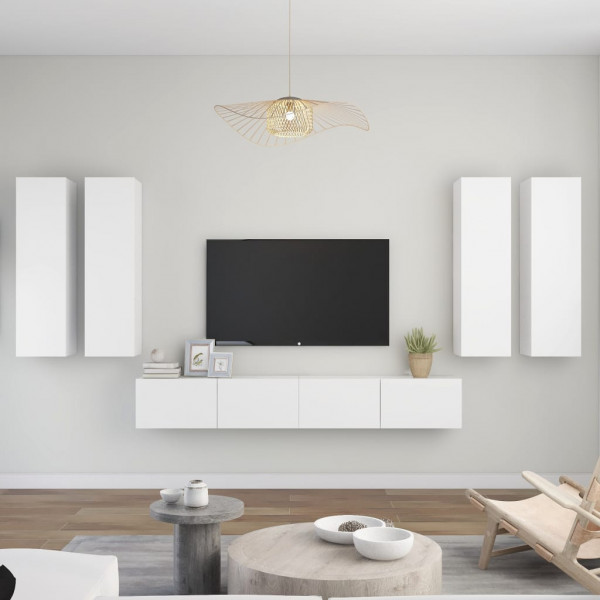 Conjunto de móveis de sala de TV com 6 peças de madeira projetada branca D