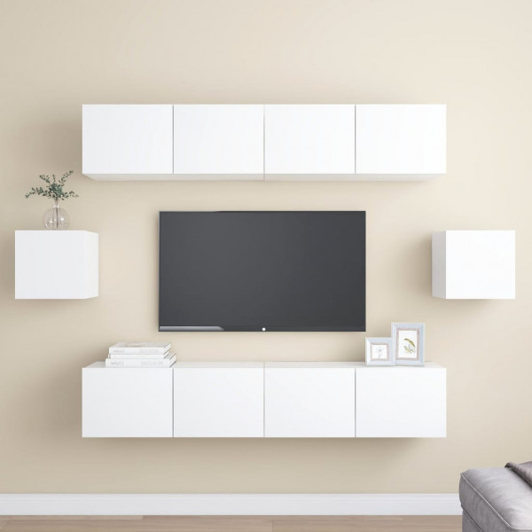 Set de muebles de salón TV 6 piezas madera de ingeniería blanco D