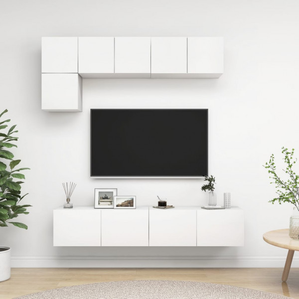 Set de móveis de sala de estar TV 5 peças madeira de engenharia branca D