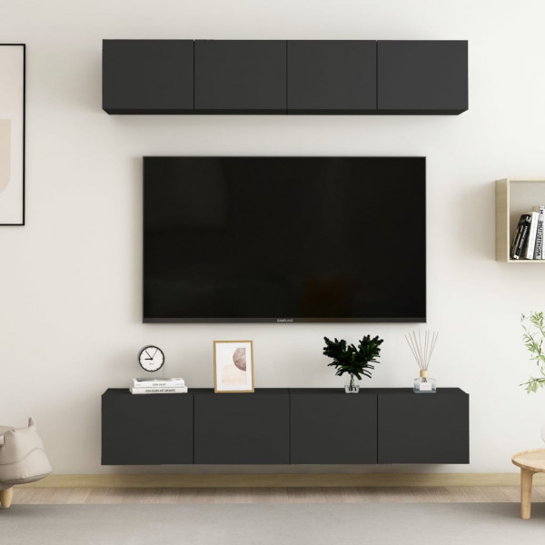 Muebles para TV 4 unidades aglomerado negro 80x30x30 cm D