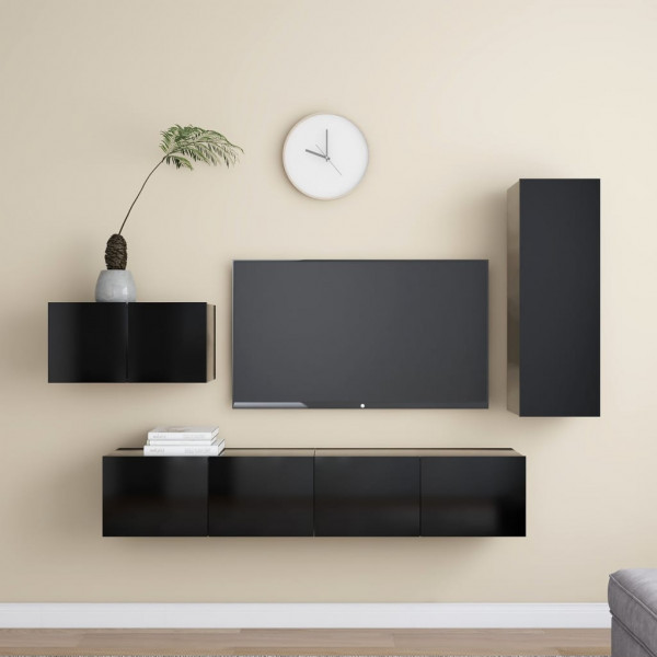 Conjunto de móveis de sala de estar para TV em madeira preta de 4 peças D