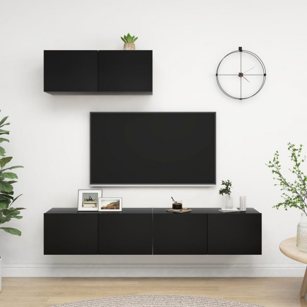Set de mobiliário de sala de TV 3 pcs madeira de engenharia preta D