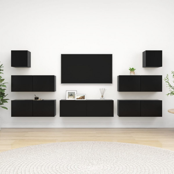 Conjunto de móveis de sala de TV em madeira preta projetada com 7 peças D