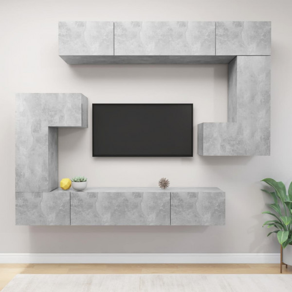 Set de móveis de TV 8 pcs madeira contraplacada cinza concreto D