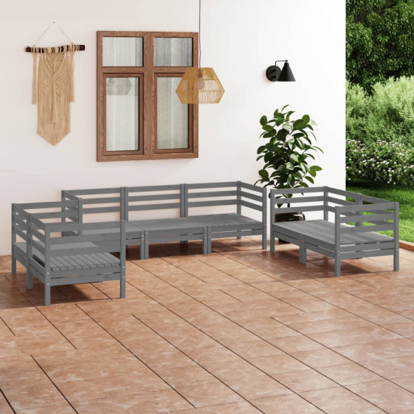 Juego de muebles de jardín 7 piezas madera maciza de pino gris Juego de muebles de jardín 7 piezas madera maciza de pino gris D