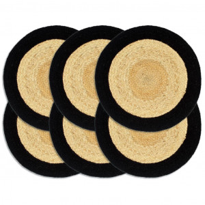 Mantel individual 6 uds yute y algodón natural y negro 38 cm D