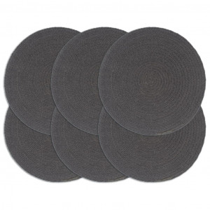 Mantel individual 6 uds liso redondo algodón gris oscuro 38 cm D