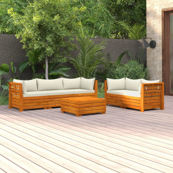 Muebles de jardín 6 piezas con cojines madera maciza de acacia D