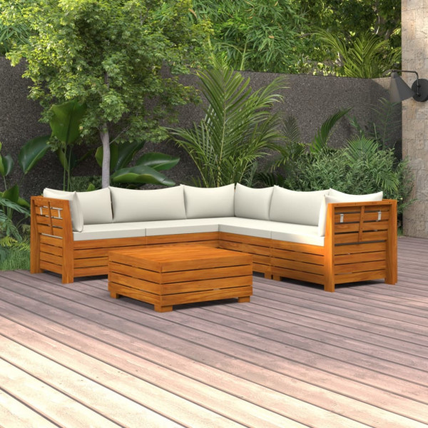 Muebles de jardín 6 piezas con cojines madera maciza de acacia D