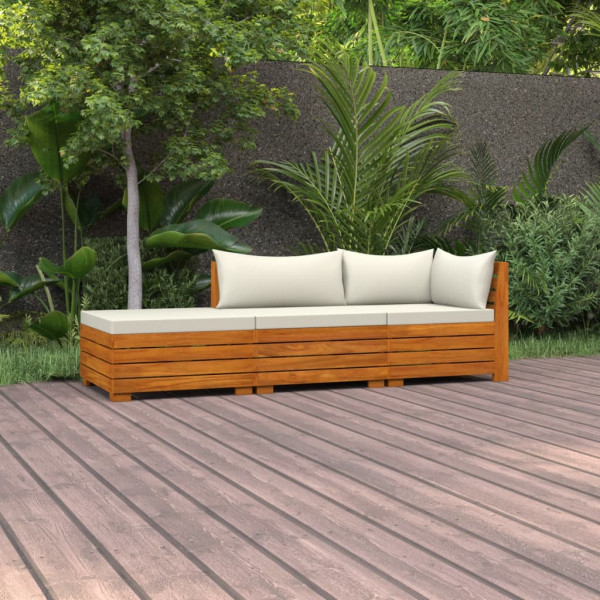 Mobiliário de jardim 3 peças com almofadas madeira maciça de acacia D