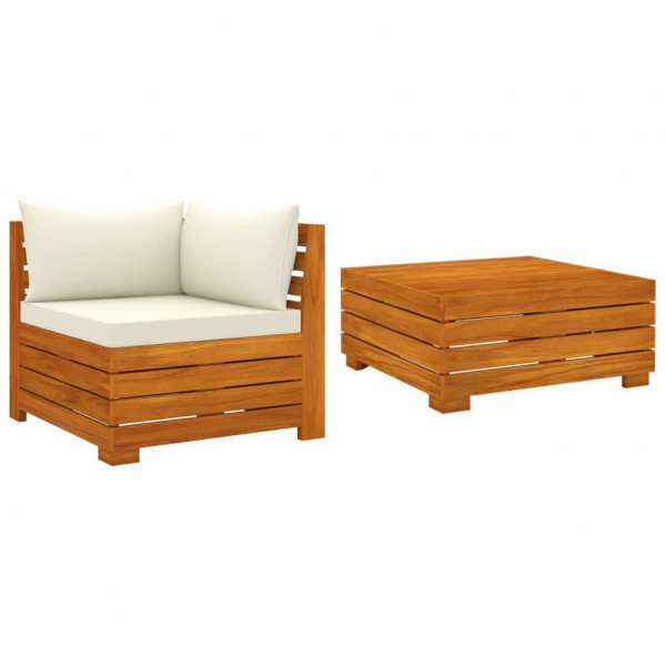 Mobiliário de jardim 2 peças com almofadas madeira maciça de acacia D