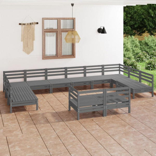Conjunto de móveis de jardim com 12 peças em madeira maciça de pinho cinza D
