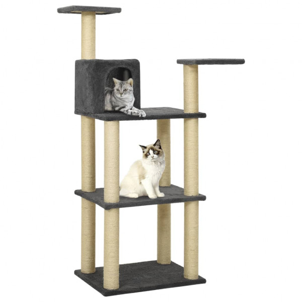 Raspador para gatos com postes de sisal cinza escuro 119 cm D
