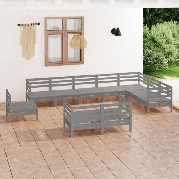 Conjunto de móveis de jardim 10 peças de madeira maciça de pinho cinza D