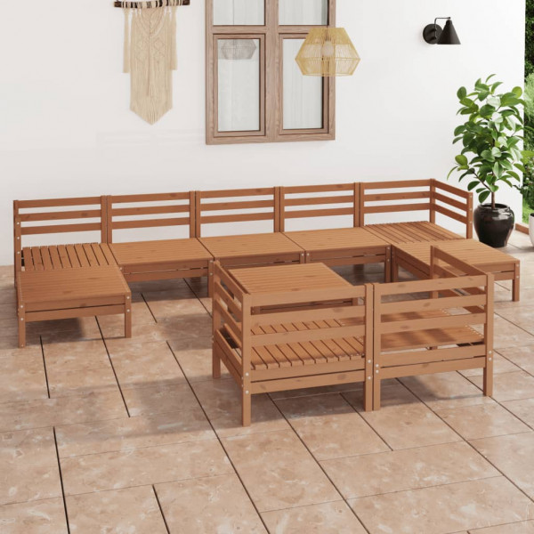 Set de muebles de jardín 10 pzas madera maciza pino marrón miel D