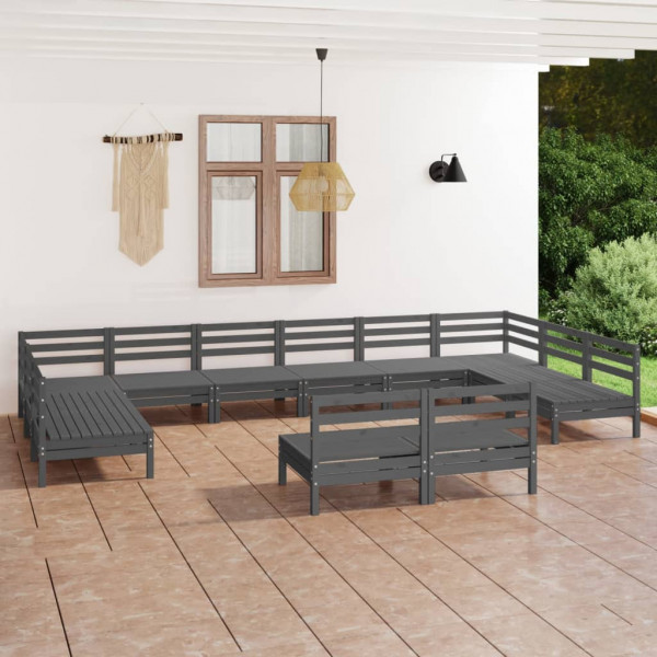 Conjunto de móveis de jardim com 12 peças em madeira maciça de pinho cinza D
