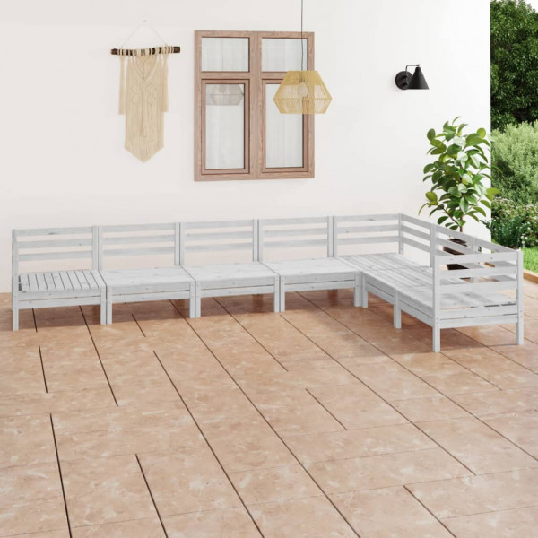 Conjunto de móveis de jardim com 7 peças em madeira maciça de pinho branco D
