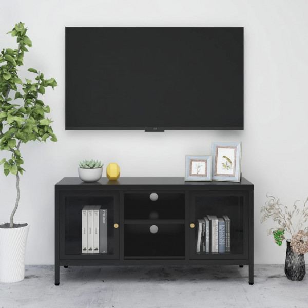 Mueble para el televisor acero y vidrio negro 105x35x52 cm D