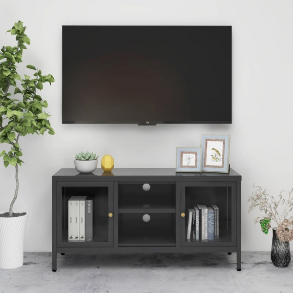 Mueble para el televisor acero y vidrio gris antracita 105x35x52 cm D