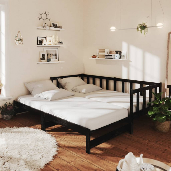 Sofá cama extraíble madera maciza de pino negro 2x(90x200) cm D
