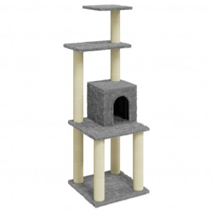 Rascador para gatos con postes de sisal gris claro 105 cm D