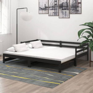 Sofá cama removível madeira maciça de pinho preto 2x(90x200) cm D