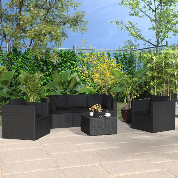 Conjunto de móveis de jardim para 4 pessoas e almofadas Ratão sintético preto D