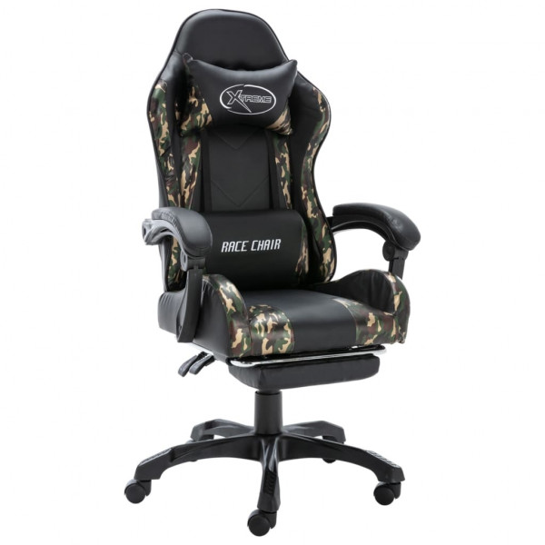 Silla gaming con reposapiés cuero sintético negro y camuflaje D