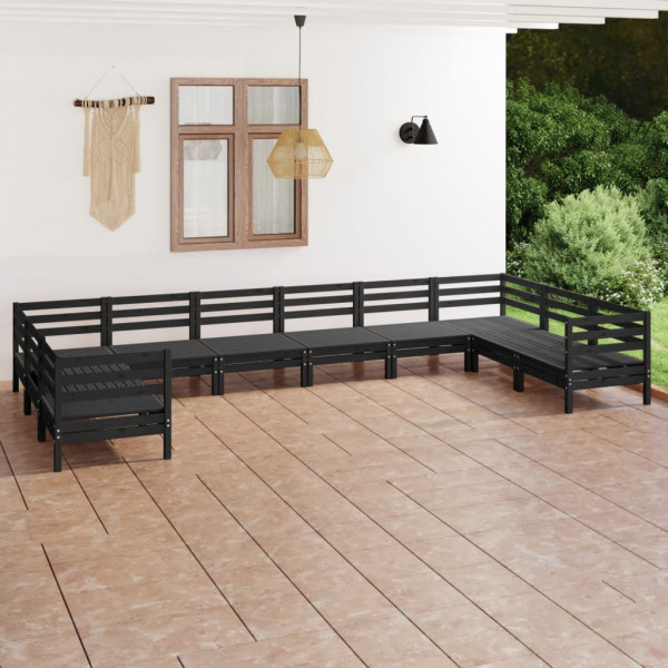 Juego de muebles de jardín 10 pzas madera de pino maciza negro Juego de muebles de jardín 10 pzas madera de pino maciza negro D
