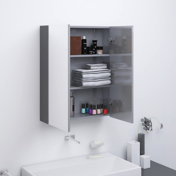 Armario de espejo de baño MDF gris brillante 60x15x75 cm D