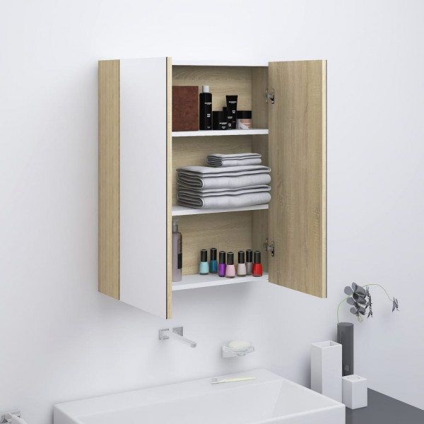 Armário de espelhos de banheiro MDF branco e carvalho 60x15x75 cm D