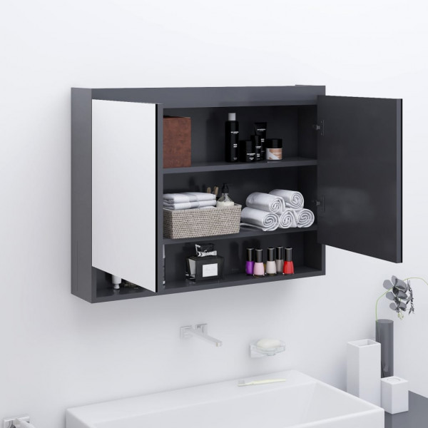 Armário de banho com espelho MDF cinza 80x15x60 cm D