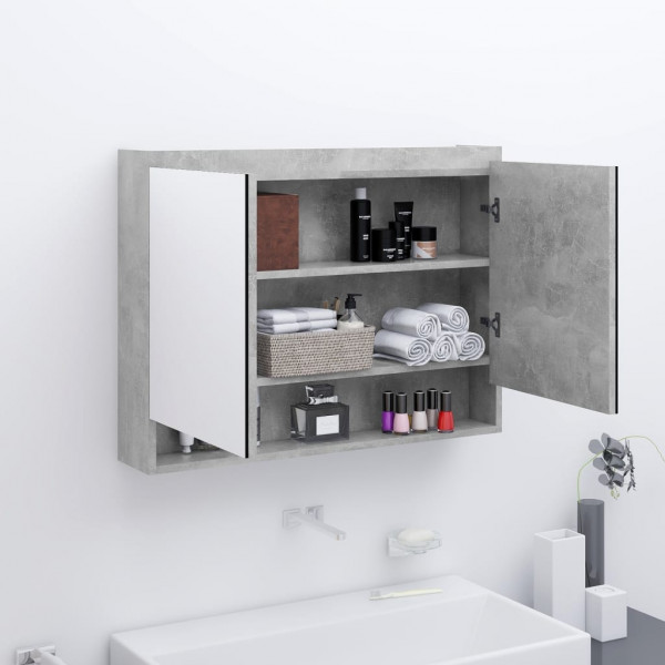 Móvel de banheiro com espelho MDF cinza concreto 80x15x60 cm D