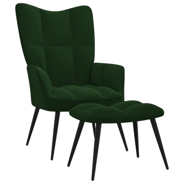 Cadeira de relaxamento com banco de veludo verde escuro D