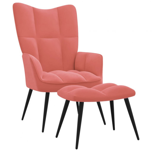 Cadeira de relaxamento de veludo rosa com apoio para pés D