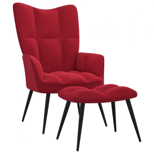 Cadeira de relaxamento de veludo vermelho com apoio para pés D