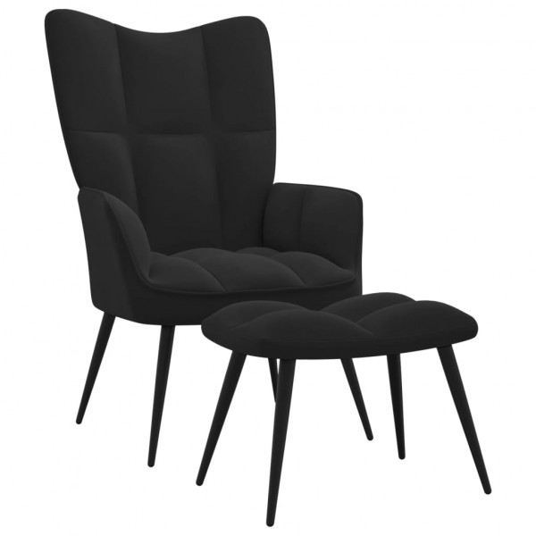 Cadeira de relaxamento com apoio para os pés em veludo preto D