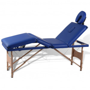Camilla de masaje plegable 4 zonas estructura de madera azul D