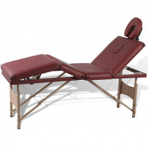 Mesa camilla de masaje de madera plegable de cuatro cuerpos rojos D